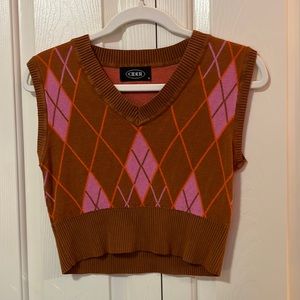 Cider Brown and Pink Sweater Vest with Orange Detailing